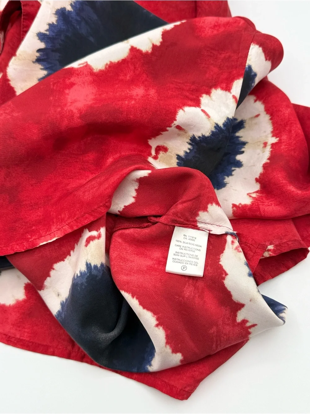 Michael Kors Women’s Red White Blue Silk Tie Dye V-Neck Short Sleeve Top Size XL